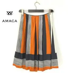 A9246/美品 春夏 AMACA アマカ ミモレ丈 膝丈 ストライプ