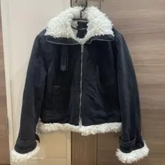 ⭐️ブラックデニム×オフホワイトくるくるボア☆オーバーサイズ☆デニムジャケットXL