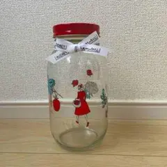 イラスト付きガラス瓶 赤いキャップ