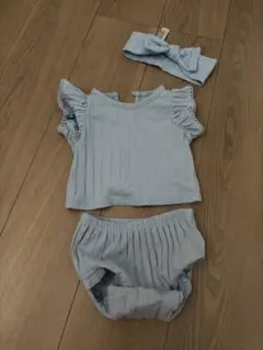 水色フリル付きベビー服セット 3-6ヶ月