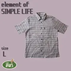 element of SIMPLE LIFE半袖シャツボーダー柄レトロ麻混ピンク