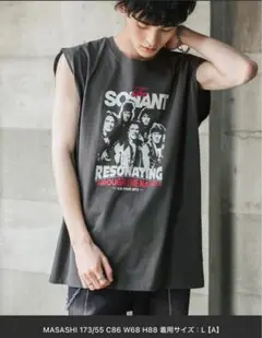 オーバーサイズ ピグメントライクグラフィックプリントノースリーブTシャツ