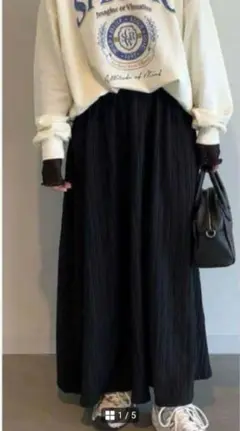 [しまむら]rinコラボ ストライプスカートL 黒 KHALITAロングスカート