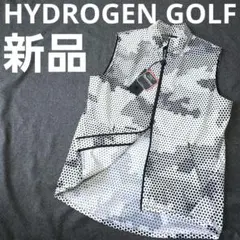 新品【ハイドロゲン】スカルロゴ×カモフラ柄総柄 ナイロンゴルフジップベストM