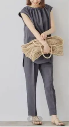 green label relaxing リネンライク ペアアップ　ブルーグレー