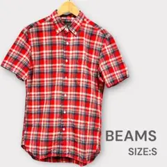 【おまとめ割有】 BEAMS 半袖シャツ レッド系チェック S