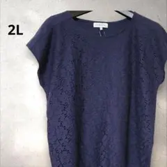 2L【CLOSSHI】 レースデザイン フレンチスリーブ トップス ネイビー