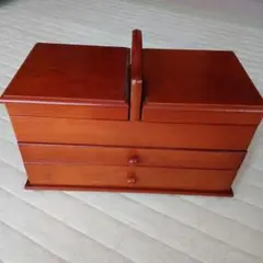 (美品)ソーイングボックス ３段 木製