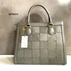 【新品タグ付】オーストリッチ　ハンドバッグ　トートバッグ　グレー　レザー