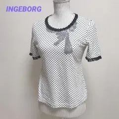 インゲボルグ　半袖Tシャツ　ドット　フリル　リボン　シルバーラメスパンコール