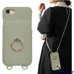 スマホケース iPhone se ショルダー カ ルダー ピーグリーン 1412