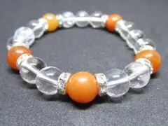 ★【水晶×オレンジアベンチュリン】 天然石ブレスレットパワーストーン