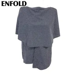 美品 ENFOLDケープ風プルオーバーブラウス38 ブラック チェック