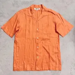 リネン100% 美品 OFUON 開襟 オープンカラー 半袖シャツ R-7933