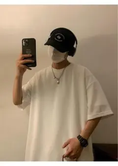 ゆったりシルエット×サイドボタン カジュアルTシャツ 半袖 クルーネック 2XL