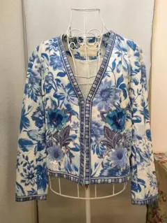 グレースコンチネンタル ブルー 花柄 ジャケット