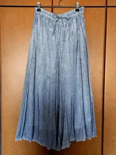 【新品】ネイビー&ホワイト　ストライプ キュロット パンツ　M　光沢　総ゴム