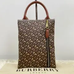極美品・現行⭐️バーバリー TBロゴ モノグラム ハンドバッグ レザー ブラウン