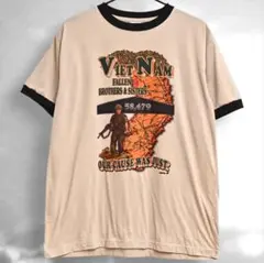 US ミリタリー　米軍　リンガーTシャツ　ベージュ　Lサイズ　Y2K　トリム