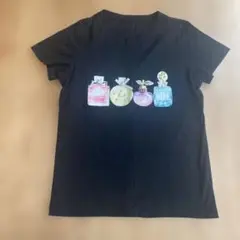 Deux ブラック 香水ボトルプリント Tシャツ M