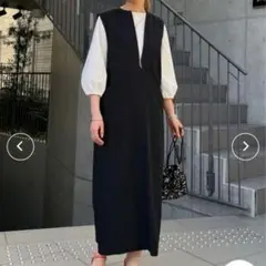 最終値下げ❗アンディコール｜ 深Vネック ジャンスカ ワンピース｜ブラック L