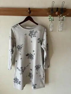 チュニックワンピース花柄 秋冬物 裏起毛 長袖 M