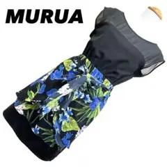 MURUA 花柄ワンピース 黒 シフォン リボン ベルト パーティー デート