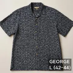 GEORGE ✨総柄シャツ Lサイズ 黒 白 アロハ風 メンズ 夏服