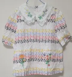 未使用美品　フランシュリッペ　総刺繍半袖シャツ
