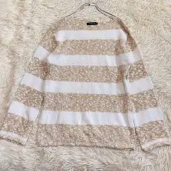 m1276 美品✨ボーダー柄ロング丈ニット ゆるだぼ 淡色女子 カジュアル ラフ