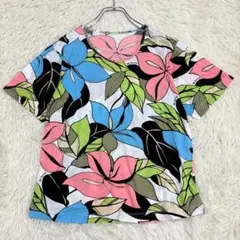 n698 美品✨半袖カットソー L ボタニカル柄 コットン100% 派手 薄手