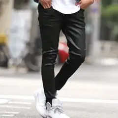 H&M/ハイウエストストレッチ光沢スキニーパンツJEGGINGS/黒ブラック32
