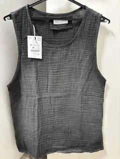 【定価￥6,590】 ZARA シワ加工タンクトップ ブラック S