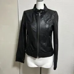 四　レディース　BLACK bx moussy ラムレザー ライダースジャケット