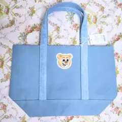 新品　ラブラリー　オールドテディ　ワッペントートバッグ　ライトブルー　小