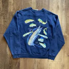 Guy Harvey 魚グラフィックトレーナー ネイビー海洋アートフィッシングL
