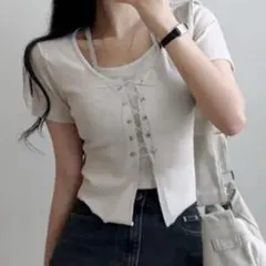 GRL レースアップレイヤード風トップス at2260
