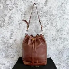 極美品 セリーヌ CELINE ショルダーバッグ 巾着 レザー ブラウン