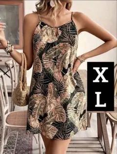 葉柄プリント ノースリーブチュニック　XL 新品