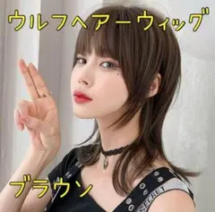 W19★ミディアム ウルフヘアーウィッグ ブラウン ヘアネット付き★