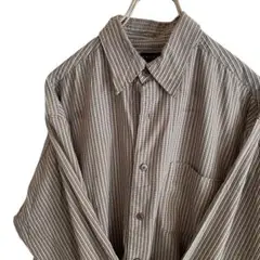 ストライプ　柄シャツ　EXACT 長袖シャツ　胸ポケット付き　ブラウン