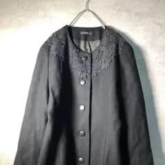 【ヴィンテージ】日本製 レトロ レースジャケット 黒 古着 used AS39