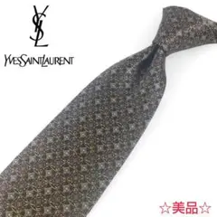 【YVES SAINT LAURENT】ネクタイ 総柄 小紋 光沢 シルク