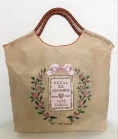 リース花柄刺繍バッグ ベージュ エコバッグ トートバッグ