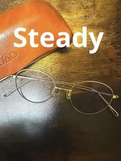 Steady シャンパンゴールドラウンドメガネ ケース付き