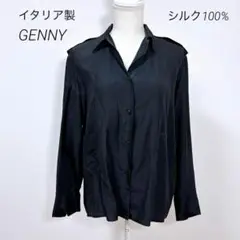 イタリア製　GENNY ジェニー　シルク100% 長袖　シャツ　とろみ　黒　M