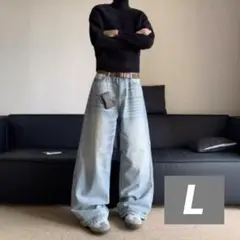 バギーデニムパンツ ブルーデニム ジーンズ Lサイズ 春夏 地底人似