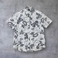 【H&M】US輸入アメリカ古着メンズ半袖総柄シャツホワイトLハワイアン