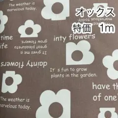 ラスト2点 特価 1m 花と英字 ココア オックス