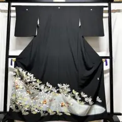 【418】友禅 オシドリ柄 黒留袖(身丈167cm)